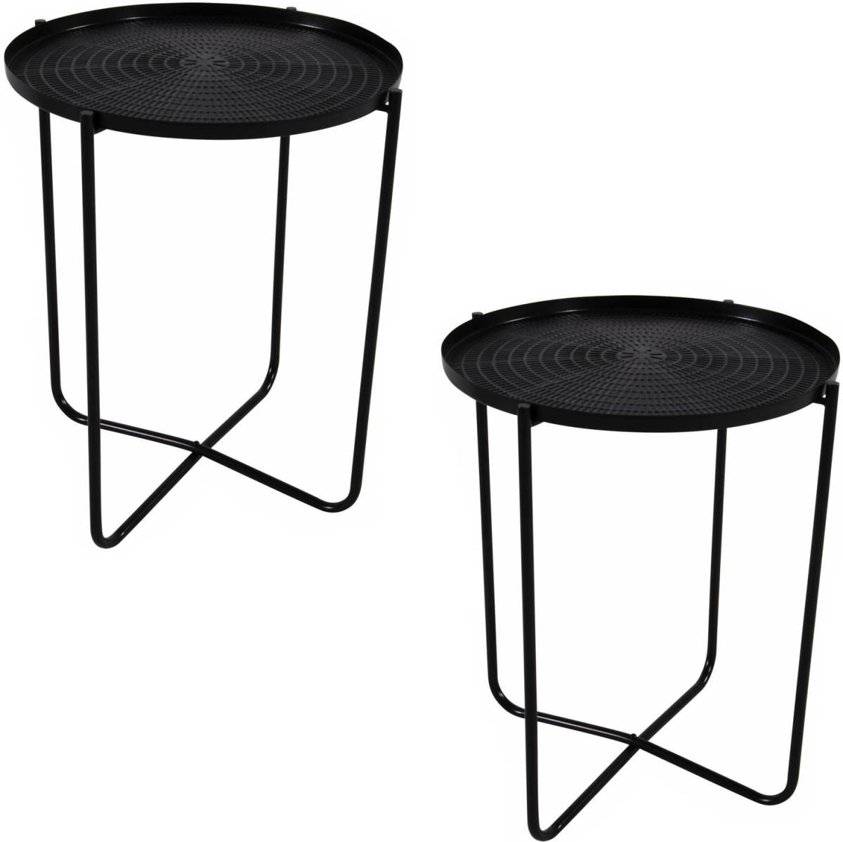 Lesli Living 2x Stuks Zwarten Ronde Plantentafels/plantenstandaarden/bijzettafels/oppottafels 50 Cm - Bijzettafels