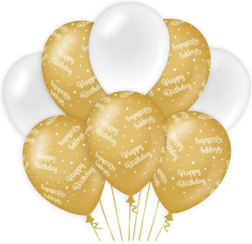 Paper Dreams Ballonnen Happy Birthday Latex Goud/wit 8 Stuks