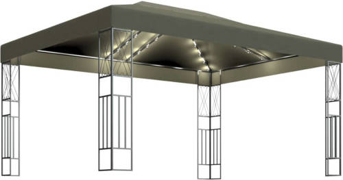 VidaXL Prieel Met Led-lichtslinger 3x4 M Stof Taupe