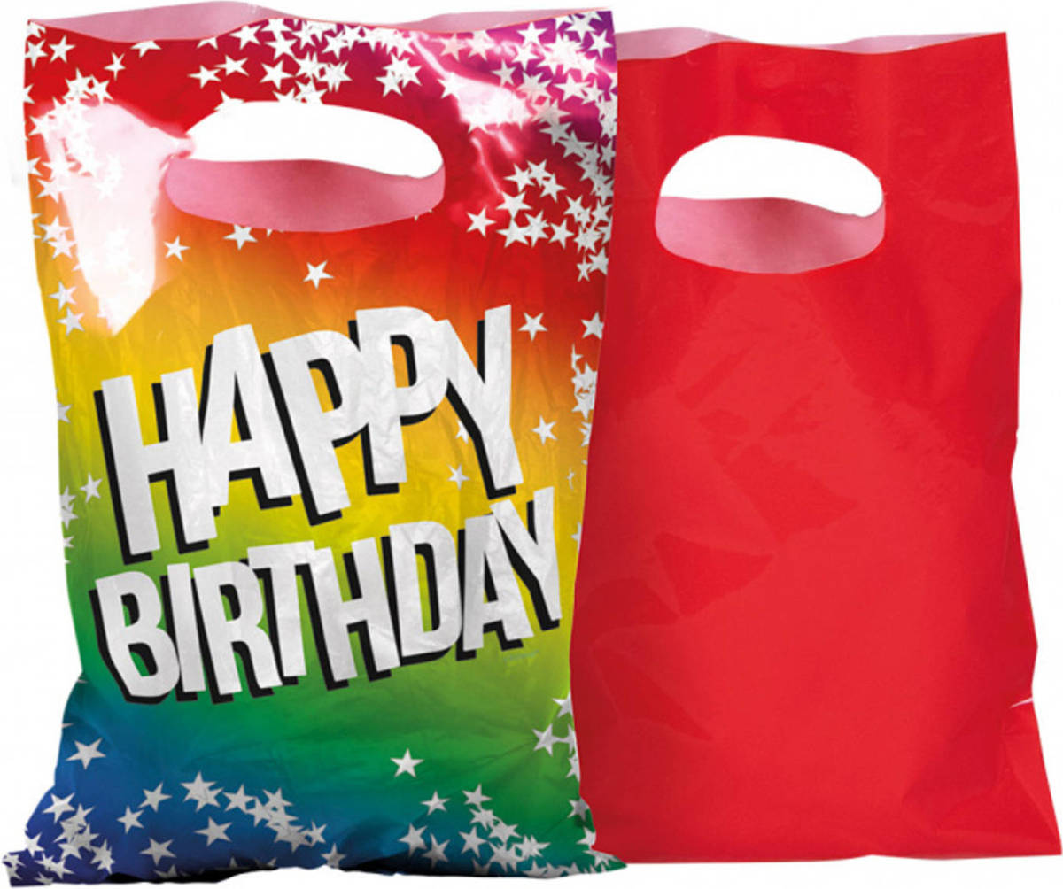 Boland Uitdeelzakjes Happy Birthday 23 Cm Pe Rood 6 Stuks