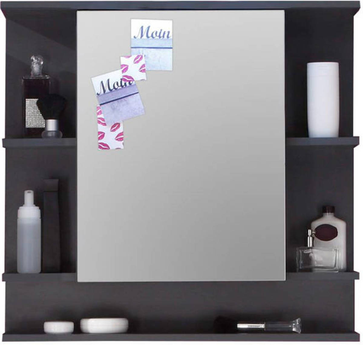Hioshop Tetisbad Spiegelkast 1 Deur, 5 Open Vakken Grafiet Decor, Spiegelglas.