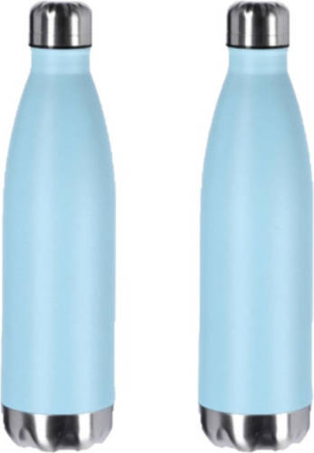 Shoppartners 2x Stuks Thermosflessen / Isoleerflessen Turquoise Rvs 0.75 L - Thermosflessen