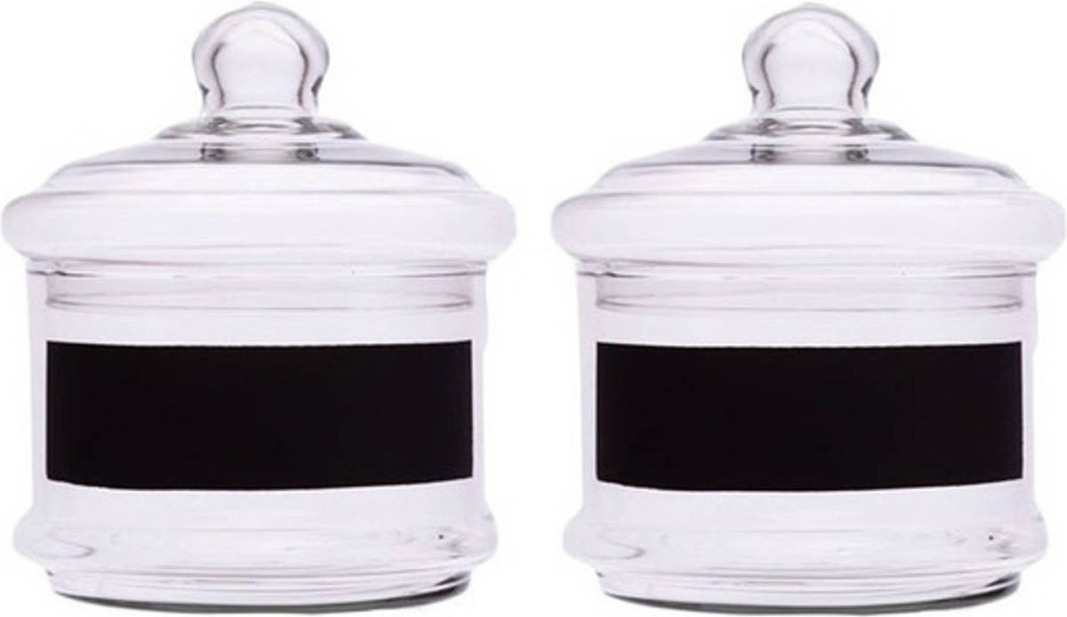 Cosy and Trendy 2x Glazen Bonbonniere Met Krijtvlak 15 X 15 Cm - Voorraadpot