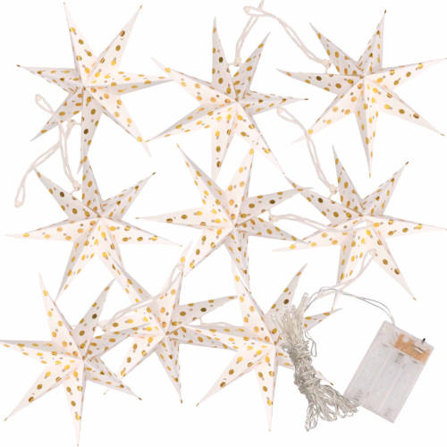 Bellatio Decorations Kerstverlichting Op Batterijen Lichtsnoer Met Witte Papieren Sterren 250 Cm - Lichtsnoeren