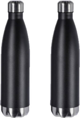 Shoppartners 2x Stuks Thermosflessen / Isoleerflessen Zwart Rvs 0.75 L - Thermosflessen