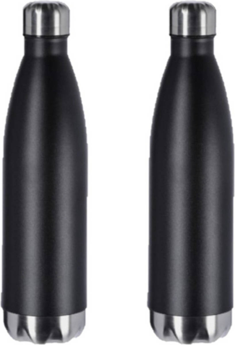 Shoppartners 2x Stuks Thermosflessen / Isoleerflessen Zwart Rvs 0.75 L - Thermosflessen