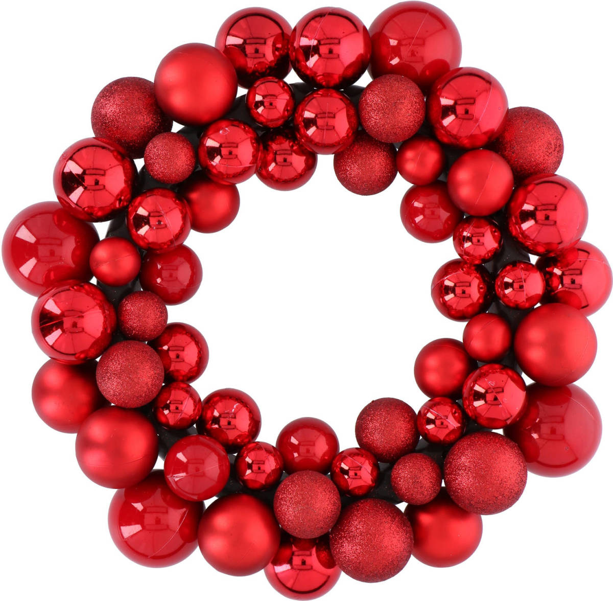 MaxiMondo Christmas Gifts Kerstkrans - Ø 36 Cm - 55 Ballen - Rood - Pvc