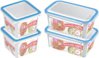 Hega Hogar 4x Voorraad/vershoudbakjes 2 Liter Transparant/blauw - Vershoudbakjes