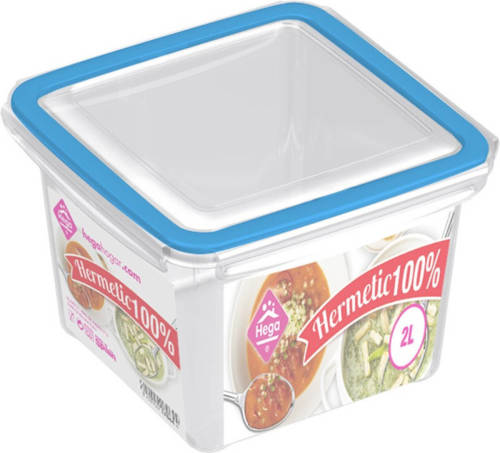 Hega Hogar 2x Voorraad/vershoudbakjes 2 Liter Transparant/blauw Plastic - Vershoudbakjes