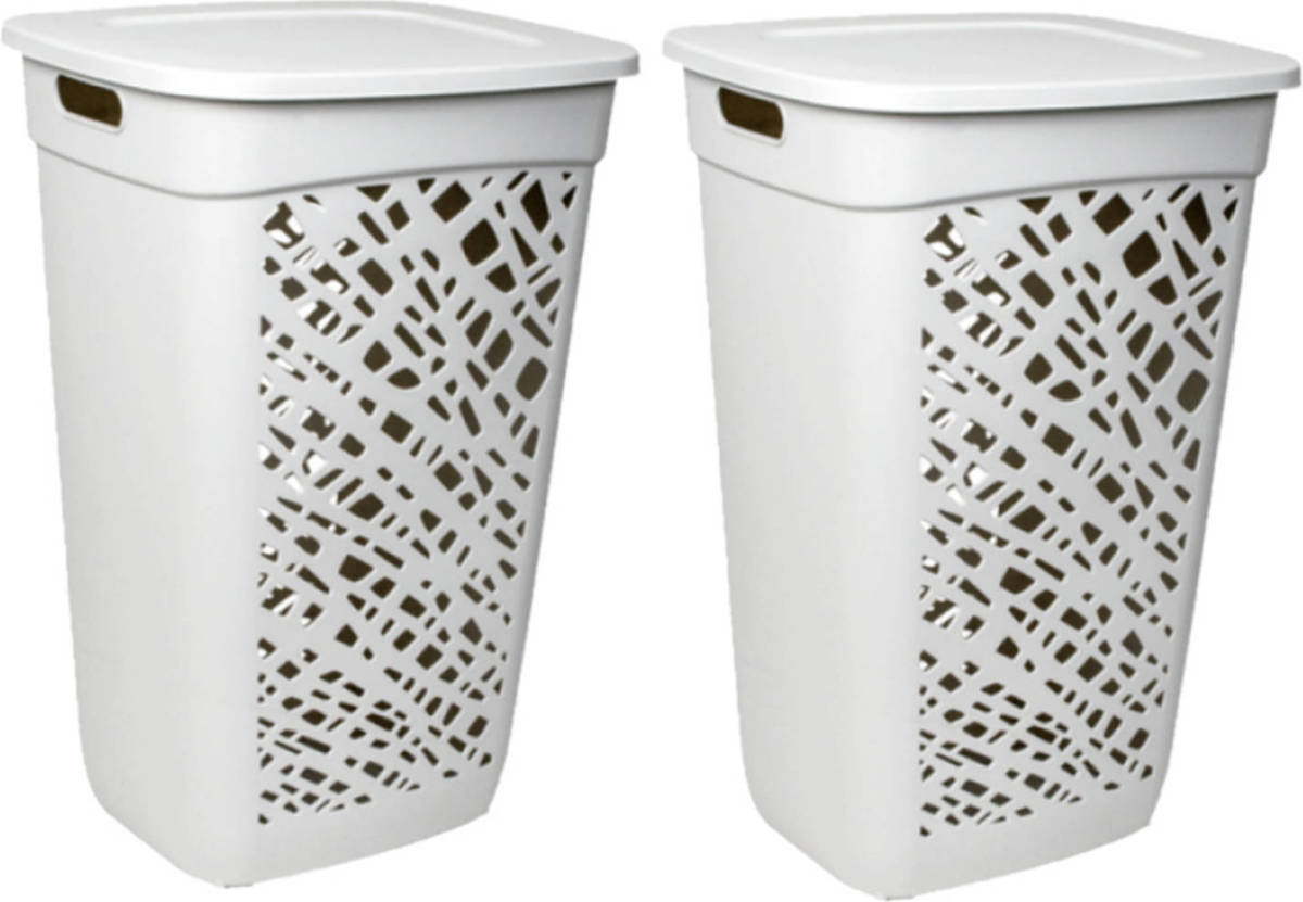 Shoppartners 2x Stuks Wasmanden/wasboxen Met Deksel Licht Grijs Kunststof L43 X B36 X H63 Cm - Wasmanden