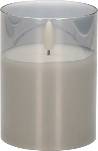 Shoppartners 1x Stuks Luxe Led Kaarsen In Grijs Glas D7,5 X H10 Cm Met Timer - Led Kaarsen
