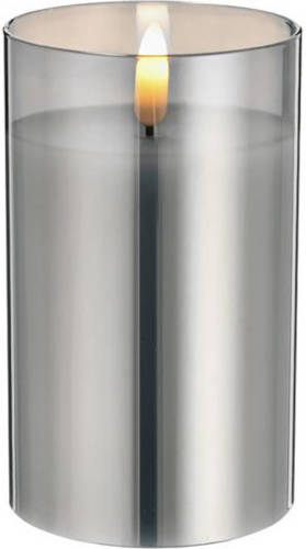 Shoppartners 1x Stuks Luxe Led Kaarsen In Grijs Glas D7,5 X H12,5 Cm Met Timer - Led Kaarsen