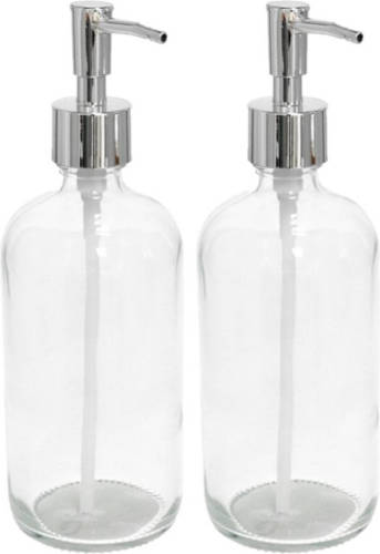 Shoppartners Set Van 2x Stuks Zeeppompjes/zeepdispensers Transparant Glas 21 Cm - Zeeppompjes