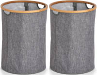 Shoppartners 2x Ronde Grijze Wasmanden Van Stof 36 X 50 Cm - Wasmanden