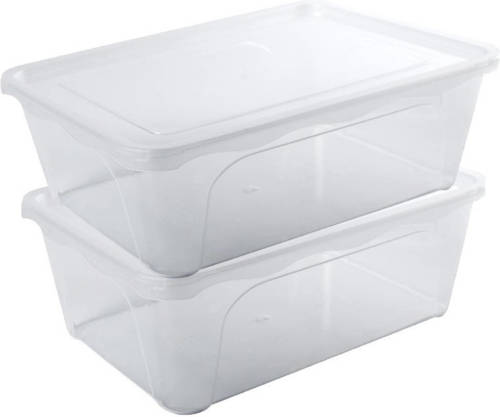 Hega Hogar 2x Voorraad/vershoudbakjes Hoog/diep 2 Liter Transparant 22 X 15 X 8 Cm - Vershoudbakjes