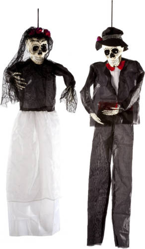 Cosy @ Home Halloween - Set Van 2x Hangende Horror Decoratie Skelet 92 Cm Day Of Death Dame En Heer - Halloween Poppen