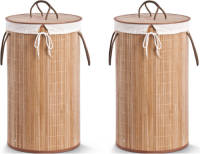 Shoppartners 2x Luxe Ronde Bruine Wasmanden Van Bamboe Hout 35 X 60 Cm - Wasmanden