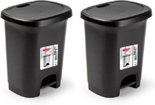Forte Plastics Set Van 2x Stuks Afvalemmers/vuilnisemmers/pedaalemmers 8 Liter In Het Zwart Met Deksel En Pedaal - Prullenbakken
