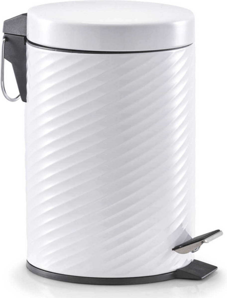Zeller 1x Witte Vuilnisbakken/pedaalemmers Met Groeven 3 Liter - Prullenbakken