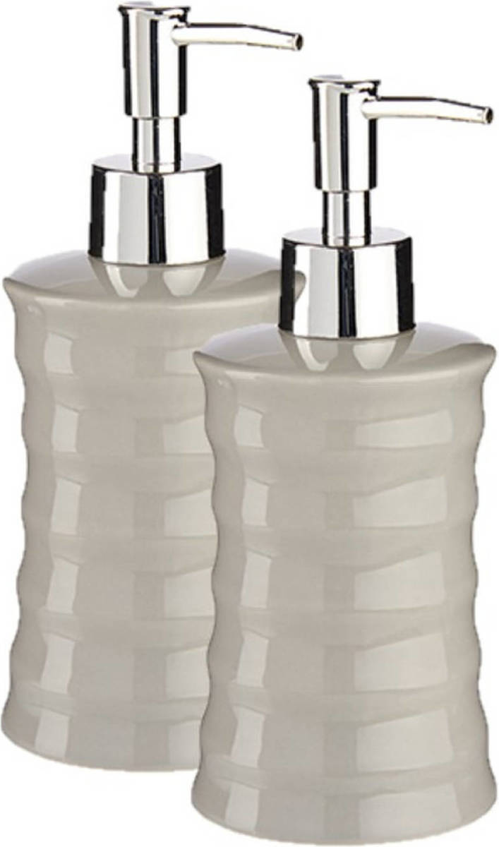 Shoppartners 2x Stuks Zeeppompje/zeepdispenser Lichtgrijs Keramiek 18 Cm - Zeeppompjes