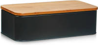 Shoppartners Metalen Broodtrommel Zwart Met Houten Deksel 42,5 Cm - Broodtrommels