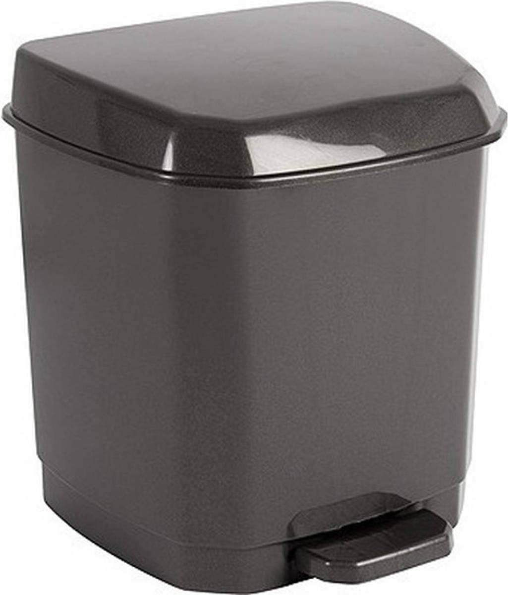 Hega Hogar Donkergrijze Pedaalemmer Vuilnisbak/prullenbak 7 Liter 29 Cm - Prullenbakken