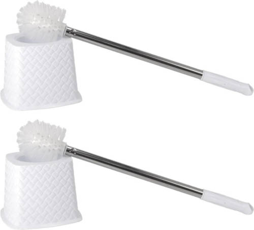 Shoppartners 2x Stuks Wc/toiletborstels Met Houders Wit 51 Cm Van Rvs - Toiletborstels