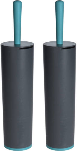 Shoppartners 2x Toiletborstels Antraciet Grijs Met Turquoise 42 Cm - Toiletborstels