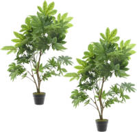Shoppartners Set Van 2x Stuks Groene Aralia Klimop Kunstplanten In Zwarte Pot 90 Cm - Kunstplanten