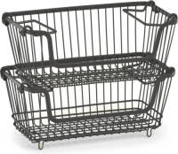 Shoppartners 2x Zwarte Opberg/opruim Mandjes Stapelbaar 32 Cm - Opbergmanden