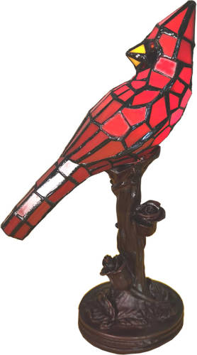 Clayre & Eef Lumilamp Tiffany Tafellamp Vogel 15*12*33 Cm Rood Kunststof Glas Tiffany Bureaulamp Tiffany Lampen Glas In Lood Rood