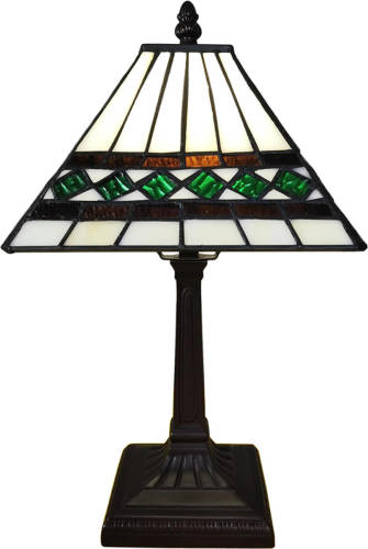 Clayre & Eef Lumilamp Tiffany Tafellamp 20*20*34 Cm Beige Kunststof Glas Tiffany Bureaulamp Tiffany Lampen Glas In Lood Beige