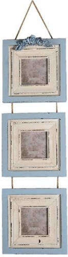 Clayre & Eef Blauwe Fotolijst (3) 16*3*61 Cm / 7*7 Cm 2f0878