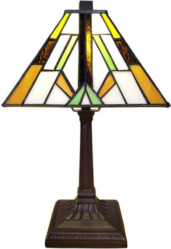 Clayre & Eef Lumilamp Tiffany Tafellamp 20*20*34 Cm Bruin Kunststof Glas Tiffany Bureaulamp Tiffany Lampen Glas In Lood Bruin