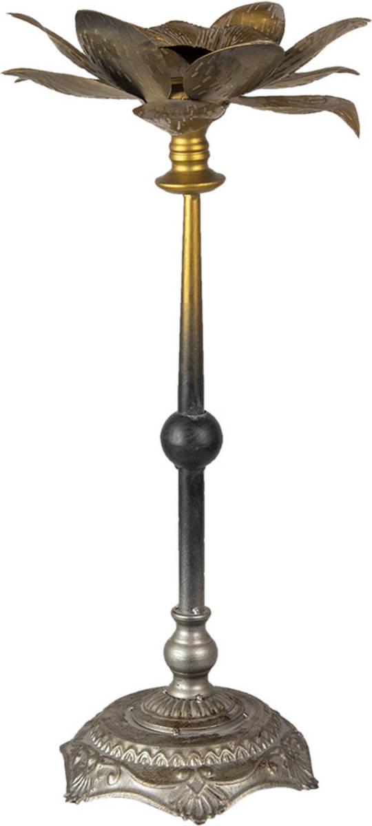 Clayre & Eef Kandelaar Ø 24*54 Cm Koperkleurig Ijzer Bladeren Kaarsenstandaard Kaarsenhouder Koperkleurig