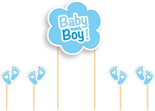Folat Taarttopper Baby Boy! 17 Cm Karton/hout Blauw/wit 5-delig