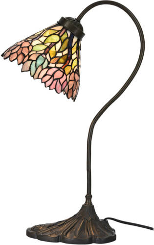 Clayre & Eef Lumilamp Tiffany Tafellamp Ø 20*51 Cm Roze Beige Metaal Glas Tiffany Bureaulamp Tiffany Lampen Roze Tiffany Bureaulamp