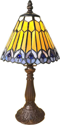 Clayre & Eef Lumilamp Tiffany Tafellamp Ø 20*34 Cm Bruin Kunststof Glas Tiffany Bureaulamp Tiffany Lampen Glas In Lood Bruin