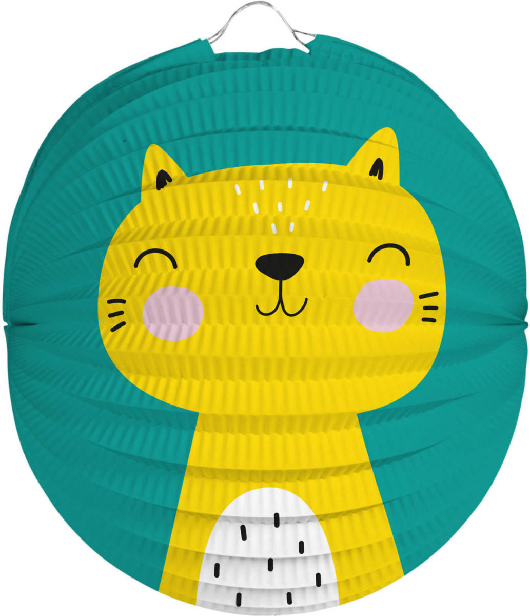 Folat Lampion Kat Junior 22 Cm Papier Groen/geel