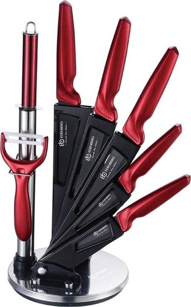 EDENBERG Luxe Rvs Messenset - Keramische Coating - 8 Delig Op Roterende Standaard