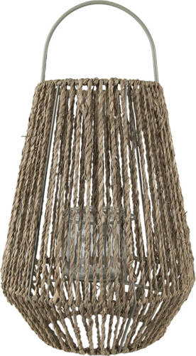 Clayre & Eef Windlicht Ø 23*40 Cm Bruin Hout Rond Kaarsenhouder Sfeerverlichting Bruin Kaarsenhouder Sfeerverlichting