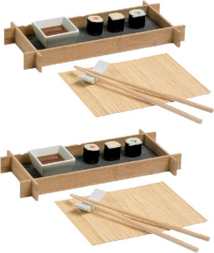 Cosy and Trendy 2x Stuks Bamboe Sushi Serveerset Voor 1 Persoon 6-delig - Serveerschalen