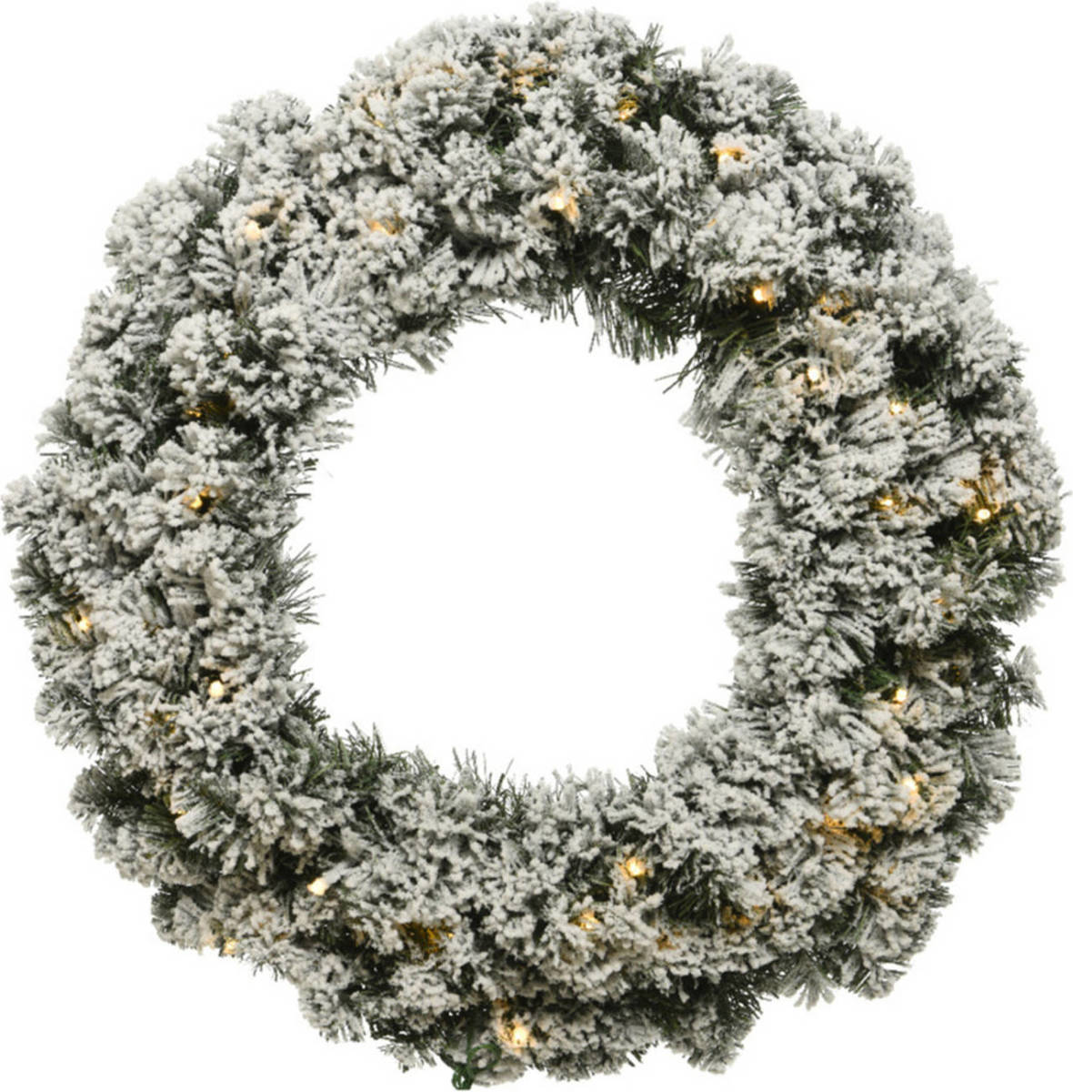 Decoris Kerstkrans/dennenkrans Groen Met Sneeuw En Warm Witte Verlichting Met Timer 35 Cm - Kerstkransen