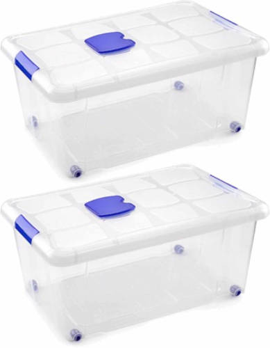Forte Plastics 2x Opbergbakken/organizers Met Deksel 36 Liter 59 Cm Transparant - Opbergbox