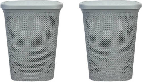 2x Stuks Grijze Kunststof Wasmand 60 Liter 37 X 46 X 60 Cm - Wasmanden