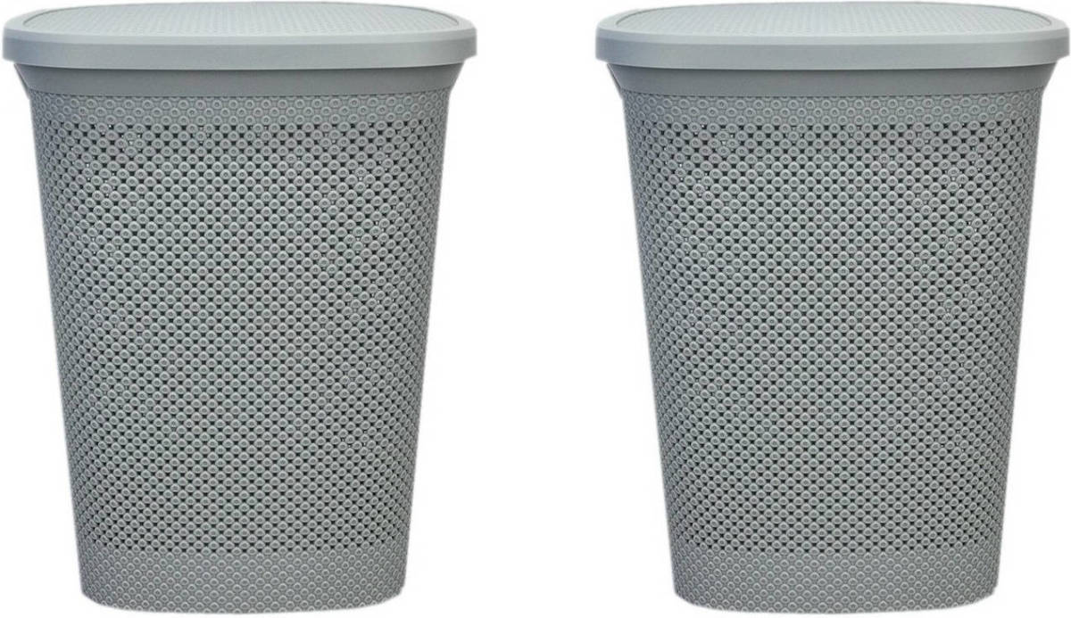 2x Stuks Grijze Kunststof Wasmand 60 Liter 37 X 46 X 60 Cm - Wasmanden