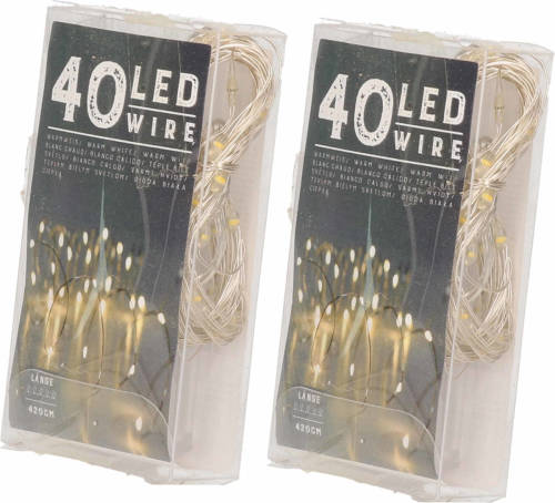 Bellatio Decorations Set Van 2x Stuks Draadverlichting Lichtsnoeren Met 40 Lampjes Warm Wit Op Batterij 420 Cm - Lichtsnoeren