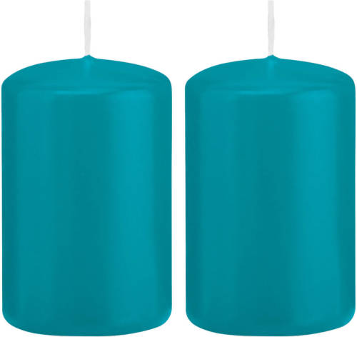 Shoppartners 2x Kaarsen Turquoise Blauw 5 X 8 Cm 18 Branduren Sfeerkaarsen - Stompkaarsen