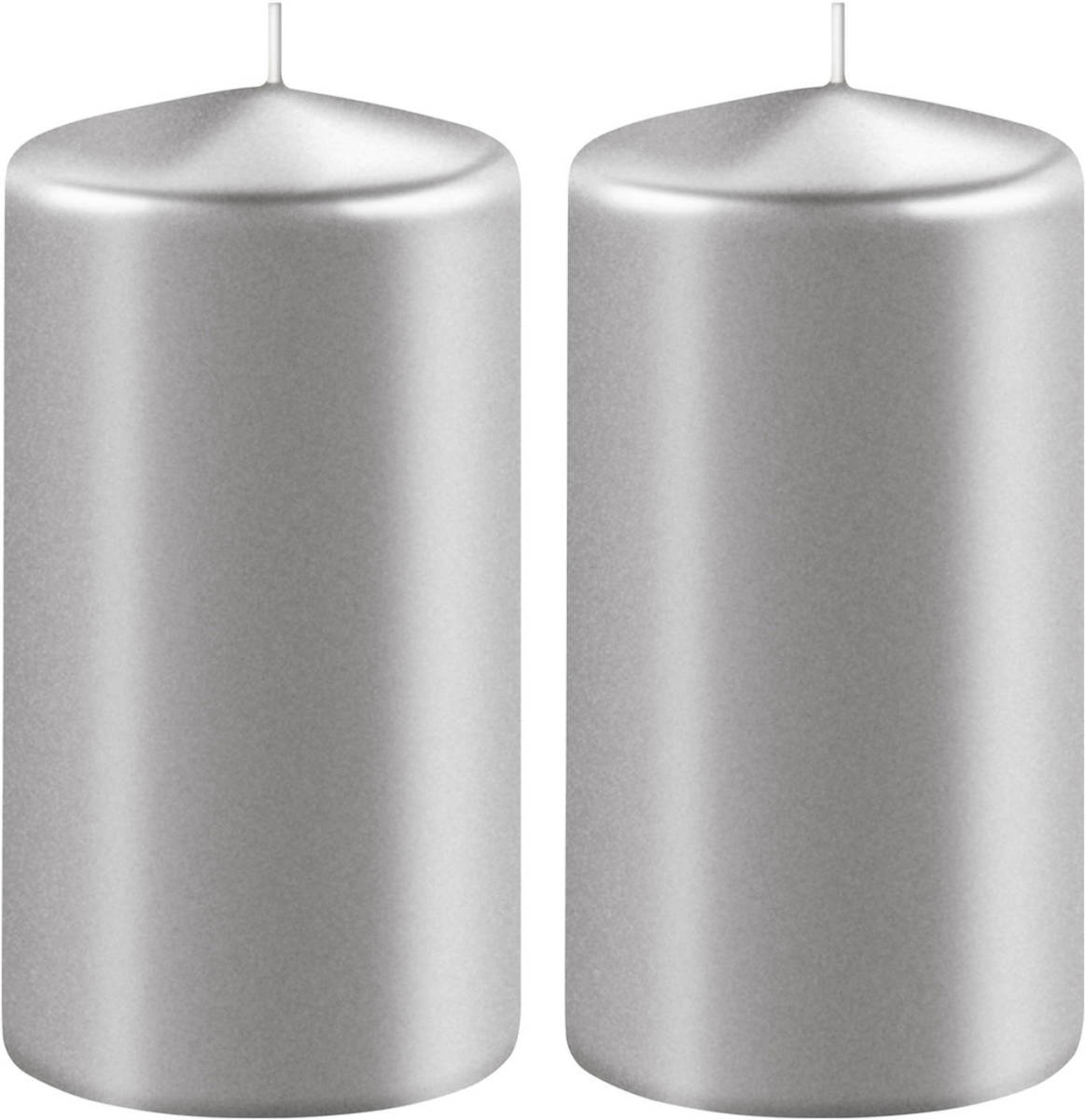 Shoppartners 2x Kaarsen Metallic Zilver 6 X 10 Cm 36 Branduren Sfeerkaarsen - Stompkaarsen
