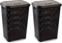 Forte Plastics 2x Stuks Grote Rotan Wasmand Met Deksel Van 60 Liter In Het Donkerbruin - Wasmanden